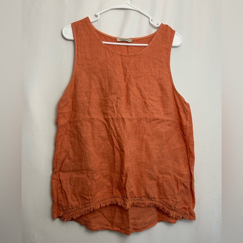 Casual Orange Linen Tank Top 0065